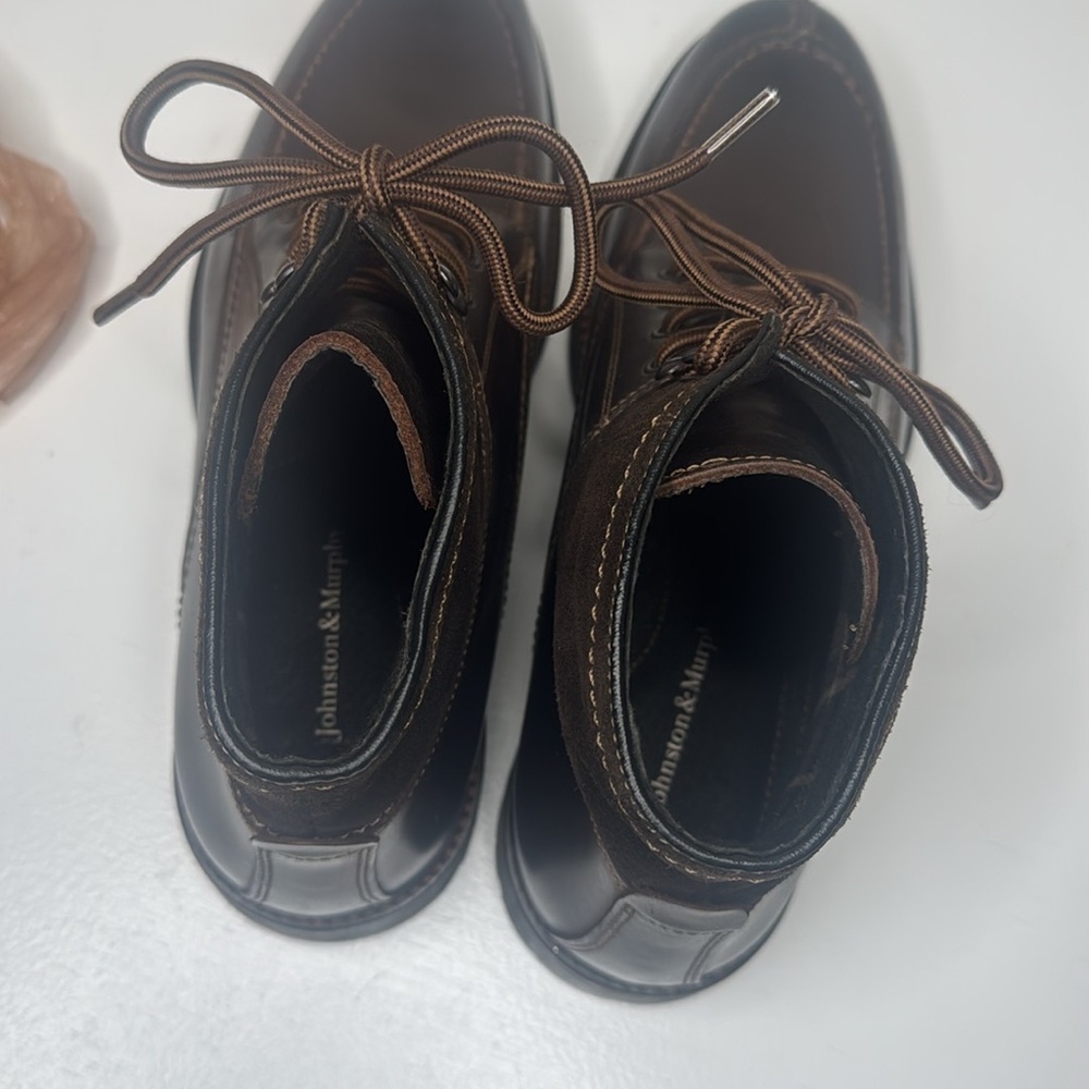 Johnston & Murphy Brown Leather Lace/Speed Hook Suede Ankle Lug Sole Boots 12M - Picture 7 of 10